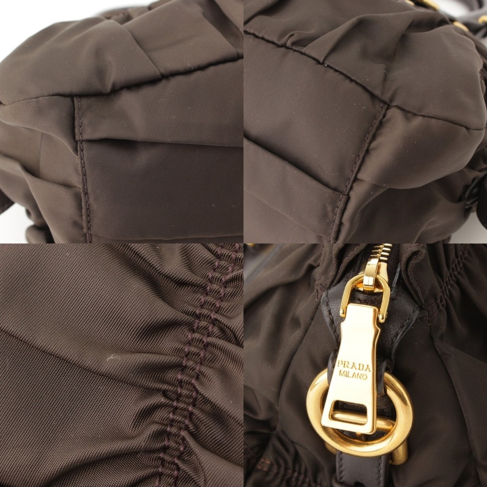 Prada Tessuto Gaufre Gathered Handbag Dark Khaki - Picture 7 of 9